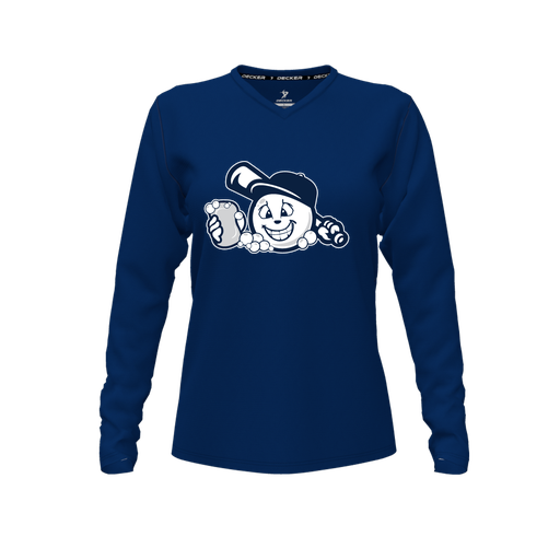 [CUS-DFW-TEES-CMF-VNK-LSL-NVY-FYXS-LOGO3] Comfort T-Shirt (Female Youth XS, Navy, V Neck, Logo 3, Long Sleeve)