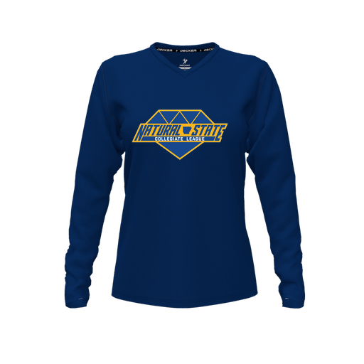 [CUS-DFW-TEES-PER-VNK-LSL-NVY-FYXS-LOGO2] Performance T-Shirt (Female Youth XS, Navy, V Neck, Logo 2, Long Sleeve)