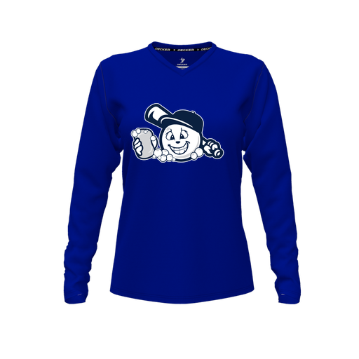 [CUS-DFW-TEES-PER-VNK-LSL-RYL-FYXS-LOGO3] Performance T-Shirt (Female Youth XS, Royal, V Neck, Logo 3, Long Sleeve)