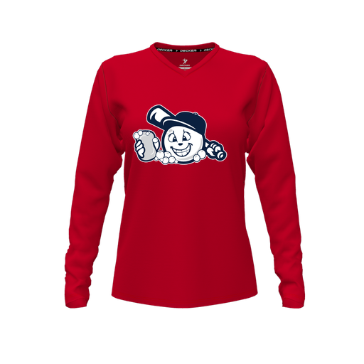 [FTLVPTRD-FYXS-LOGO3] Decker Performance T-Shirt (Female Youth XS, Red, V Neck, Logo 3, Long Sleeve)