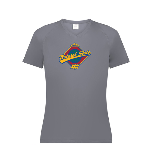 [2792.059.XS-LOGO1] Ladies Smooth Sport V-Neck T-Shirt (Female Adult XS, Gray, Logo 1)